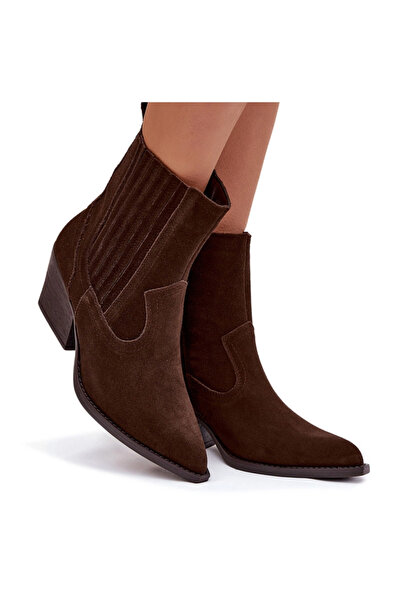 BOTO Suede Cowboy Boots for Women with Heel Lined Chocolate Dylira 37