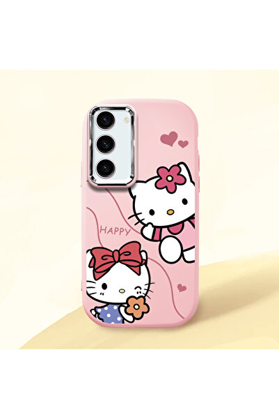 Hontinga Samsung Galaxy S23 Uyumlu Kamera Korumalı Pembe Yumuşak Silikon Tele...