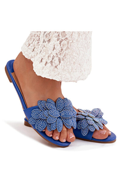 BOTO Women's Flat Blue Slides With Embellishment Grelora 40