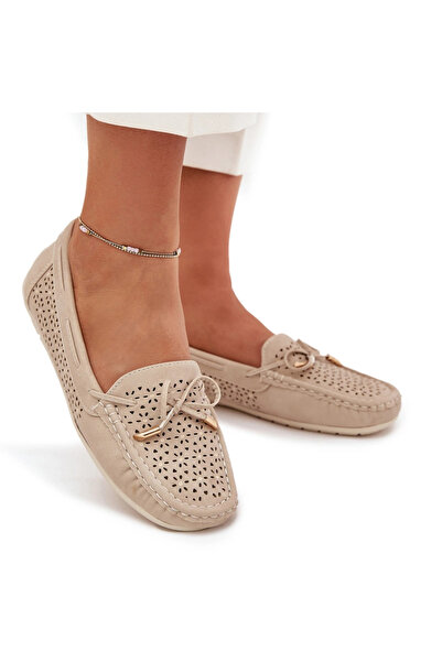 BOTO Mocasini de damă cu model perforat și șireturi bej Mirisa 39