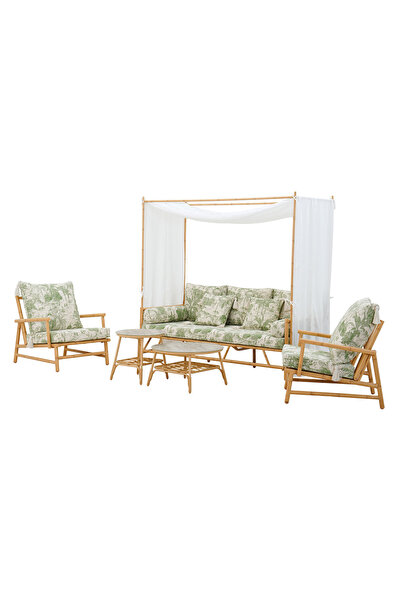 Maison Mex Set mobilier gradina/terasa 2 fotolii, canapea cu baldachin si 2 m...