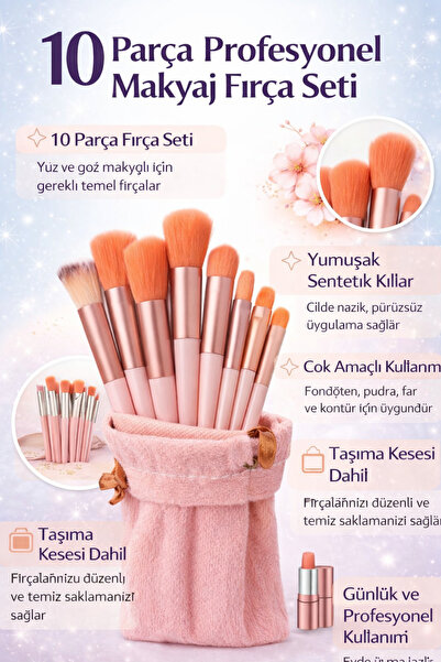 Pastelya Set četkica za šminku u ružičastoj boji - set od 10 četkica