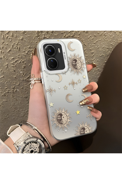 CASEVIBE Vivo Y16/Y02S/Y56 Uyumlu Altın Tonlu Yıldız Desenli Akrilik Malzemel...