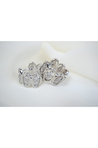 ATELİER TUĞBA Kp265 Oval Stone Detail Hoop Earrings Silver (Diameter 13 mm)
