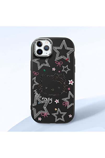 Hontinga iPhone 11 Pro Max Uyumlu Hello Kitty Desenli Kamera Korumalı Siyah Y...