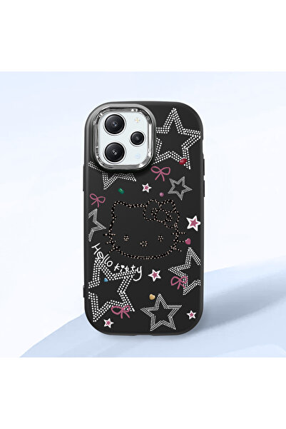 Hontinga Redmi 12 Uyumlu Hello Kitty Desenli Kamera Korumalı Siyah Yumuşak Si...
