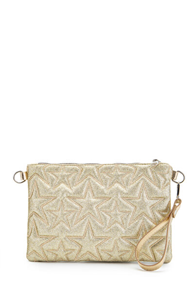 minebag Star Stitched Clutch Star Women's Bag Glittery Gold