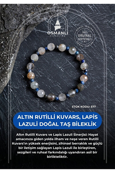 OSMANLI DOĞAL TAŞ Certified Gold Rutilli Quartz, Lapis Lazuli Natural Stone B...