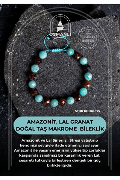OSMANLI DOĞAL TAŞ Certified Amazonite, Garnet Natural Stone Macramé Bracelet ...