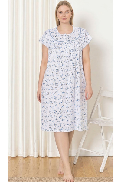 embody Ladies' short-sleeved nightdress with floral print and buttons 7000