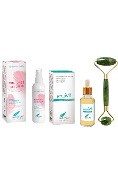 Yoğun Yüz Nem Bakım Seti(Melexder Nemlendirici Krem+Melexder Hyaluvit Bakım Serum +Jade Roller Taşı)