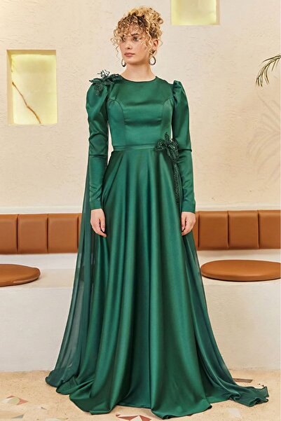 Tiara Rochie de seară din satin pentru femei, cu pelerină din șifon și broder...