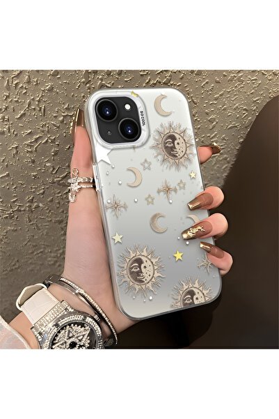 CASEVIBE iPhone 13/14 Uyumlu Altın Tonlu Yıldız Desenli Akrilik Malzemeli Tel...