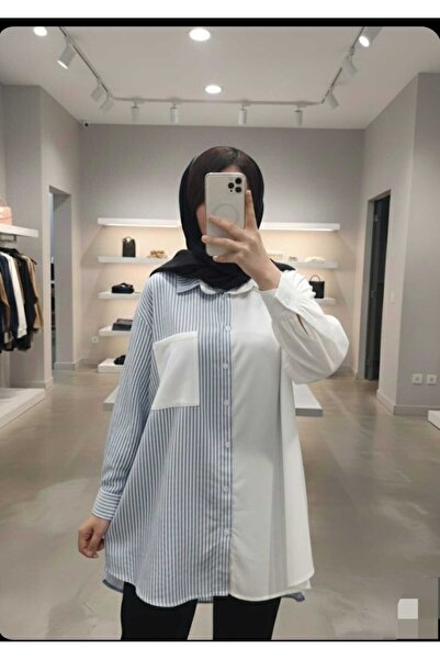 Azram Fashion قميص نسائي بتفاصيل خطية للحجاب