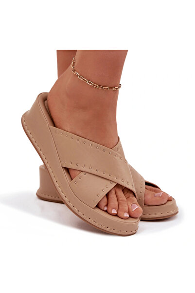 BOTO Sandale cu platformă pentru femei, decorate, din piele , bej, Calorissa 41