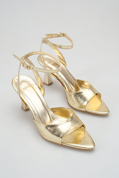 meyra'nın ayakkabıları Women's Pointed Toe Ankle-Tie Heeled Shoes Gold Yanki