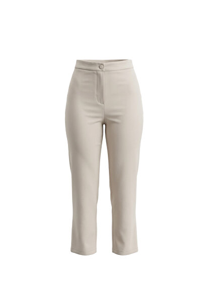 Sentez Women's Single Button Comfortable Trousers with Elastic Back - Cream