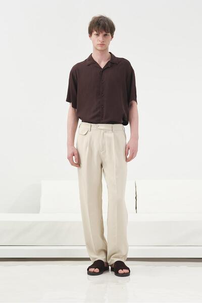 GIESTO Textured Beige Pleated Pants