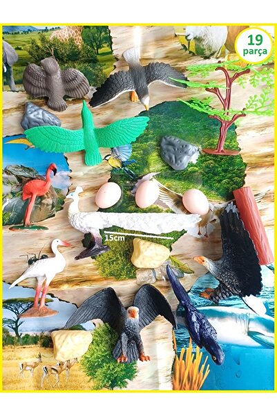 OYUNCAKSAHİLİ Hayvan Set 19 Parça 50cm Oyun Alanı Çantalı Oyuncak Kartal Papa...