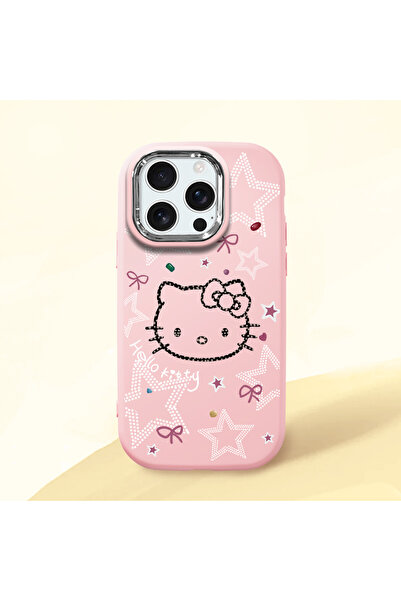 Hontinga iPhone 16 Pro Uyumlu Hello Kitty Desenli Kamera Korumalı Pembe Yumuş...