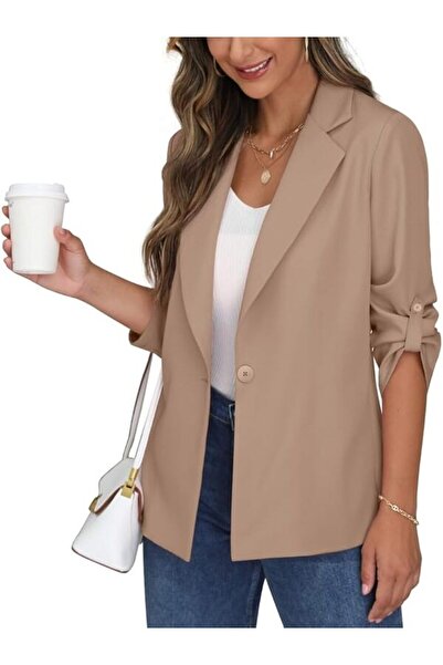 NO BRAND PrinStory Women's Blazer with Adjustable Sleeves with Pockets, Lapel...