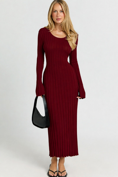 Madmext Βουργουνδί χρώμα που αγκαλιάζει το σώμα κοτλέ Πλεκτό μίντι γυναικείο ...