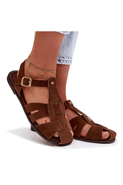 BOTO Sandale romane plate maro pentru femei Belanessa 41