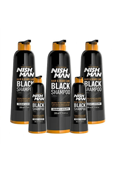 NISHMAN SAÇ VE SAKAL SİYAHLAŞTIRICI ŞAMPUAN KOLAY KULLANIM (200 ML) X 5 ADET/...