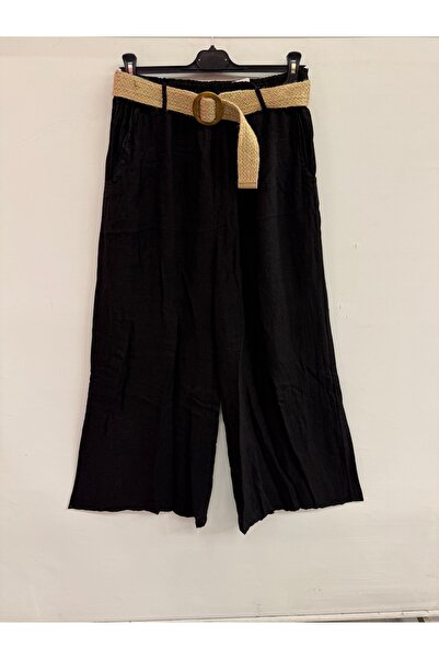 della moor Women's Black Italian Wicker K Belt I Elastic Waist B Wide-Leg Cas...