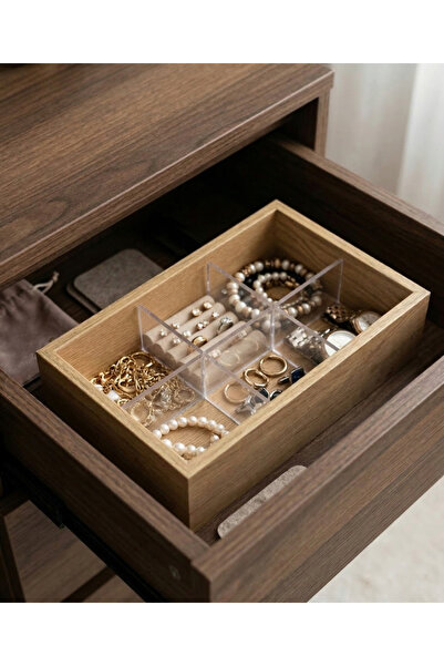 Limeks Home Lidless Multi-Purpose 6-Compartment Wooden Organizer with Transpa...