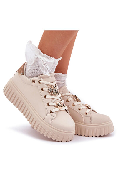 Evento Sneakerși de damă cu panglici bej Grelesi 39