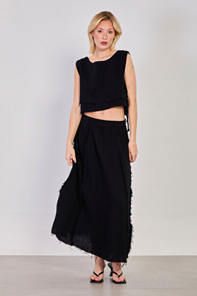 BARRELS AND OIL Ženska Vezivanje sa strane suknja i bluza, dupli set - crna