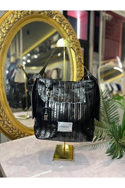 KRISTE BELL - Logo Printed Patent Leather Black Bag