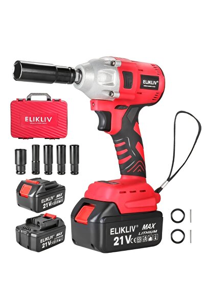 Elikliv مجموعة أدوات مفتاح ربط كهربائي لاسلكي، مزودة ببطاريتين ليثيوم أيون سع...