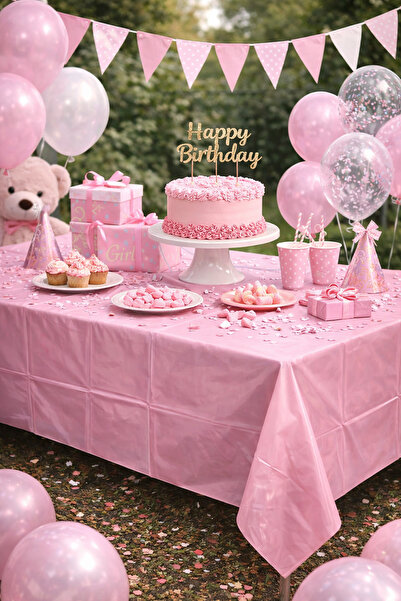 Happyewent Pembe Plastik Masa Örtüsü – Tek Kullanımlık Doğum Günü ve Parti Ma...