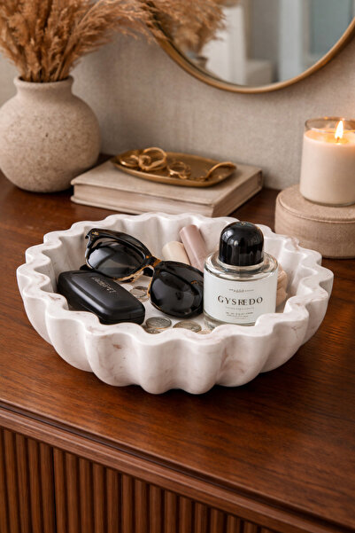 Soul stone Decorative Wavy Stone Bowl (Cream Color with Marble Effect)