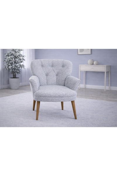 Vivense Pufy Kollu Tekli Berjer, Açık Gri, Ceviz Ayak