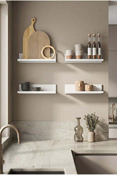 FOR WOMAN DESİGN Ahşap Duvar Rafı 4’lü Modern Minimal Mutfak ve Dekoratif Raf...