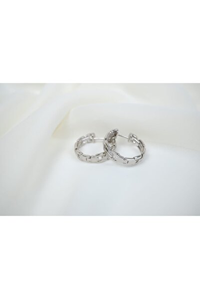ATELİER TUĞBA Kp272 Chain Looking Hoop Earrings Silver (Diameter 20 mm)