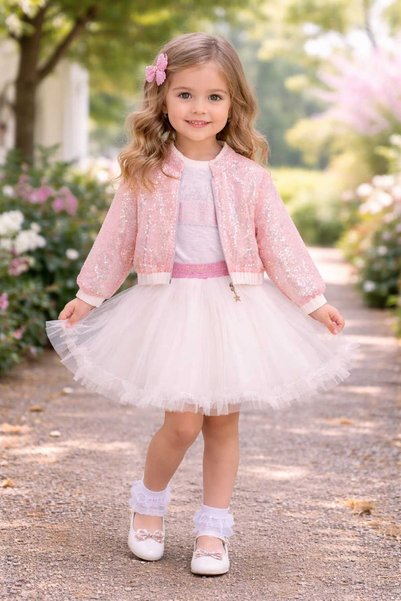 Cumino Girl's 3-Piece Party Set with Sequin Jacket