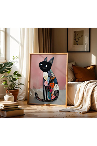 Tuba Decor pisică tablouri cu ramă din lemn dintr-o singură bucată, negre și ...