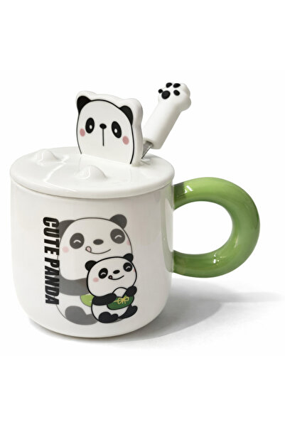 Coverzone Cute Yummy Panda Figured Ceramic Mug with Lid 300ml Coffee Cup with...