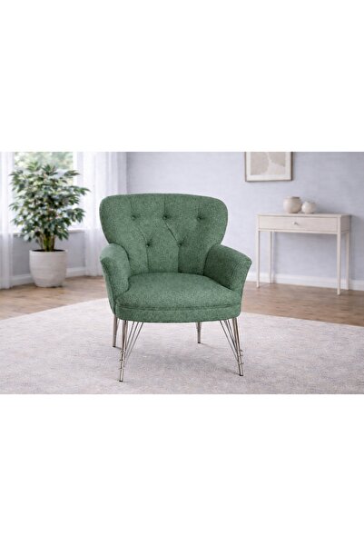 Vivense PUFY KOLLU TEKLİ BERJER, YEŞİL, METAL KROM AYAK
