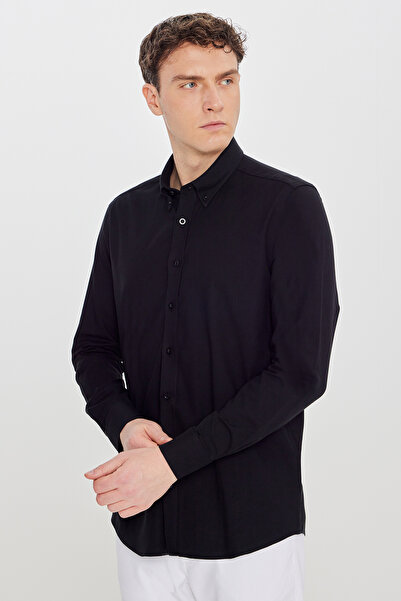 AC&Co / Altınyıldız Classics Ανδρικό μαύρο πουκάμισο με κουμπιά και γιακά, Βα...