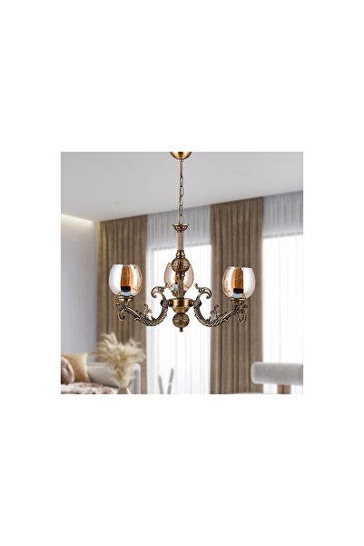 Vivense SAVA ZAMAK AVİZE BAL RENGİ CAMLI, BEŞ KOLLU