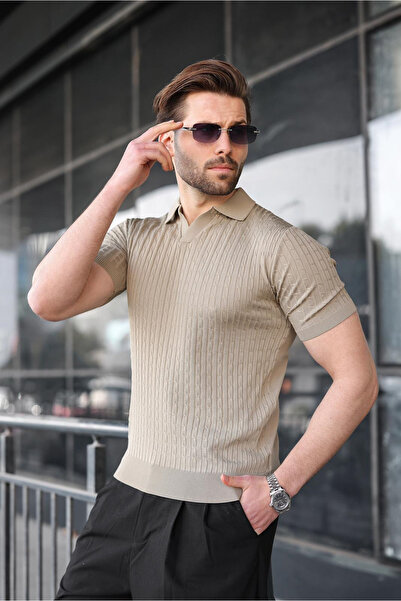 Madmext Mink Slim Fit Polo Collar Knitwear Men's T-Shirt E7472