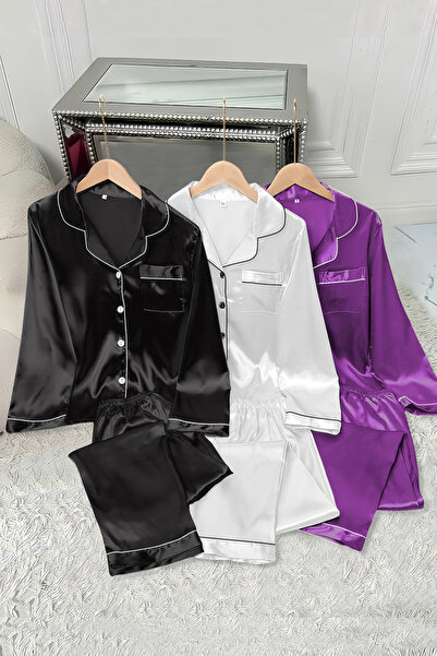 Sweet Dream 6 Pcs Women's Pajama Set Silk Satin Shirts and Pants Sleepwear Set