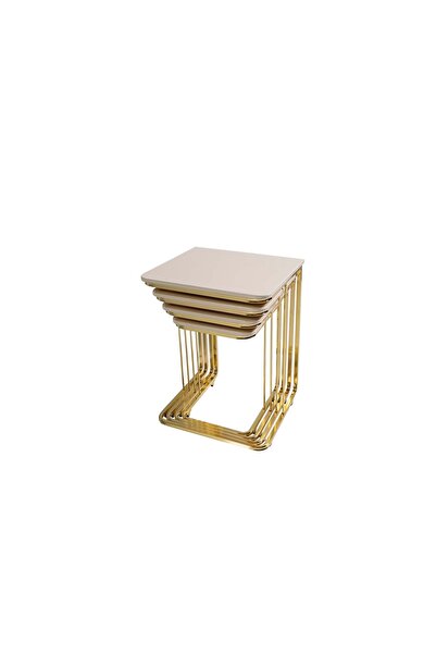 Vivense Tekerlekli Yan Zigon Sehpa, Gold Ayak, Dörtlü, Krem