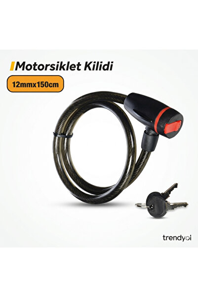 Şantiyeciniz Boss Motosiklet Kilidi 12mm x 150cm – Çelik Halatlı Motor ve Bis...