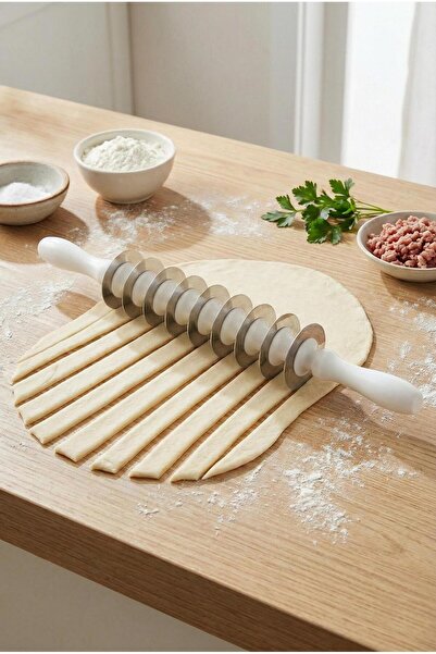 EWs 9 Bıçaklı Paslanmaz Çelik Mantı Merdanesi & Pratik Hamur Kesme Aparatı (4...